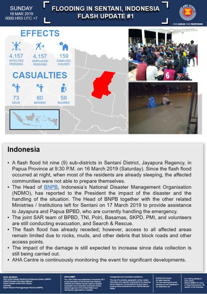 FLASH UPDATE: No. 01 - Flooding in Sentani, Indonesia - 18 March 2019