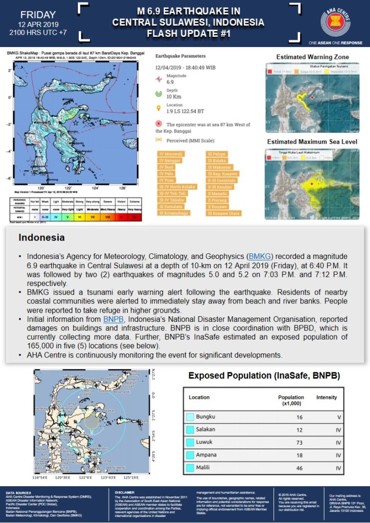FLASH UPDATE: No. 01 - Earthquake in Central Sulawesi, Indonesia - 12 April 2019