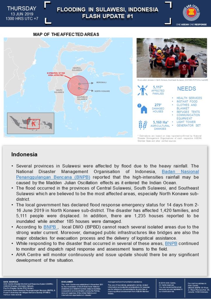 FLASH UPDATE: No. 01 - Flooding in Sulawesi, Indonesia - 13 Jun 2019