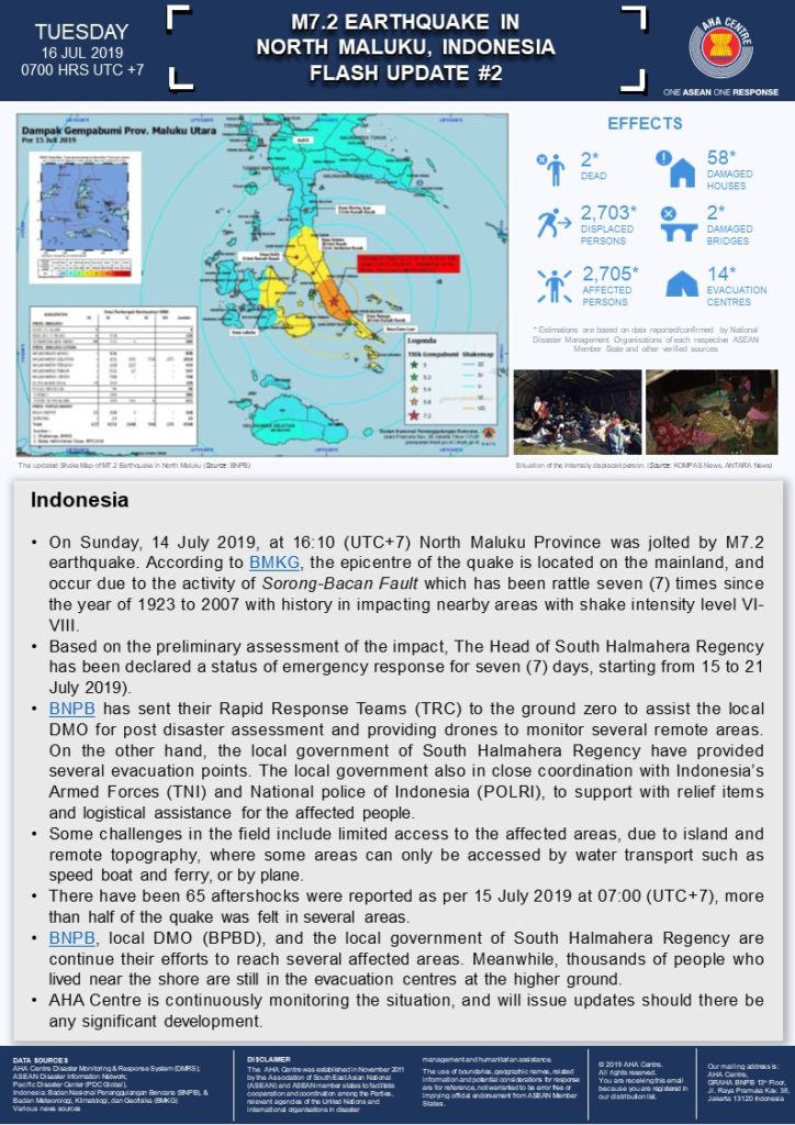 FLASH UPDATE: No. 02 - Earthquake in North Maluku, Indonesia - 16 July 2019