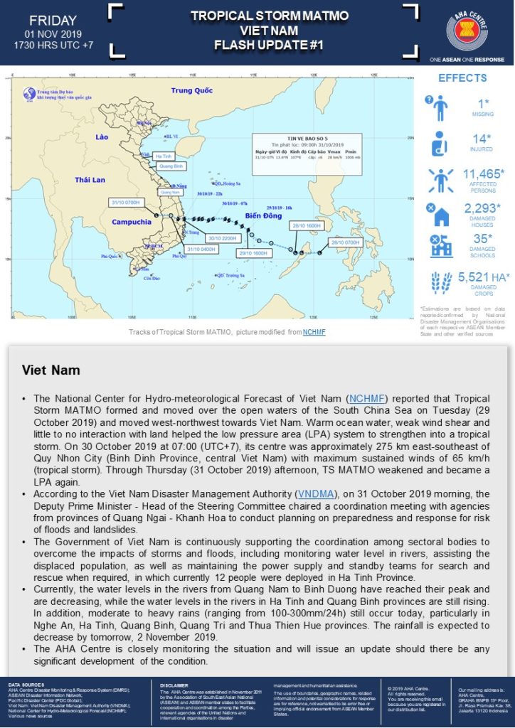FLASH UPDATE: No. 01 - Tropical Storm MATMO, Viet Nam - 01 November 2019