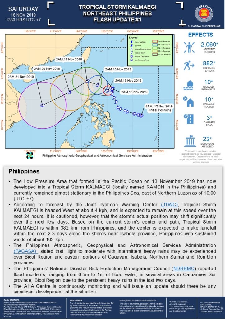 FLASH UPDATE: No. 01 - Tropical Storm KALMAEGI, Philippines - 16 November 2019