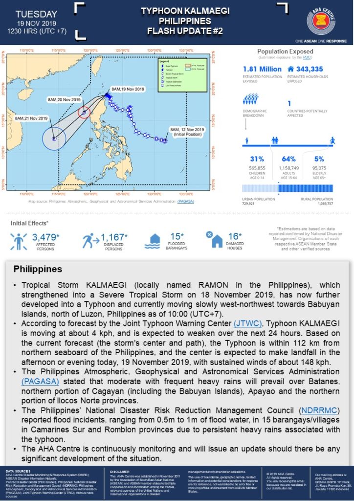 FLASH UPDATE: No. 02 - Typhoon KALMAEGI, Philippines - 19 November 2019