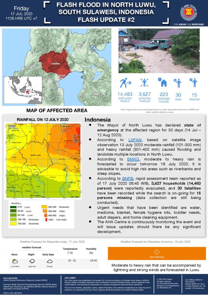 FLASH UPDATE: No. 02 - Flash Flood in North Luwu Regency, South Sulawesi, Indonesia - 17 Jul 2020