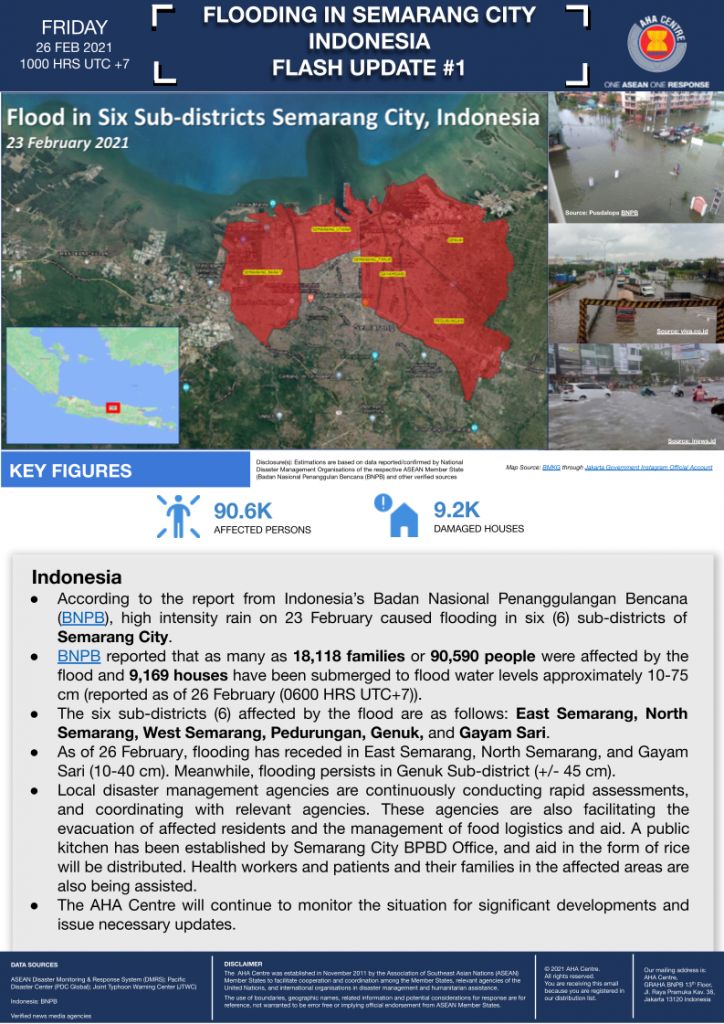 FLASH UPDATE: No. 01 – FLOODING IN SEMARANG CITY, INDONESIA – 26 Feb 2021