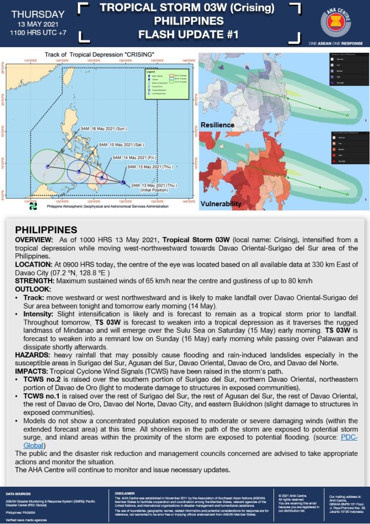 FLASH UPDATE: No. 01 – TROPICAL STORM 03W (Crising), PHILIPPINES – 13 May 2021