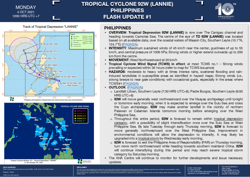 FLASH UPDATE: No. 01 – TROPICAL CYCLONE 92W (LANNIE) – 04 OCTOBER 2021