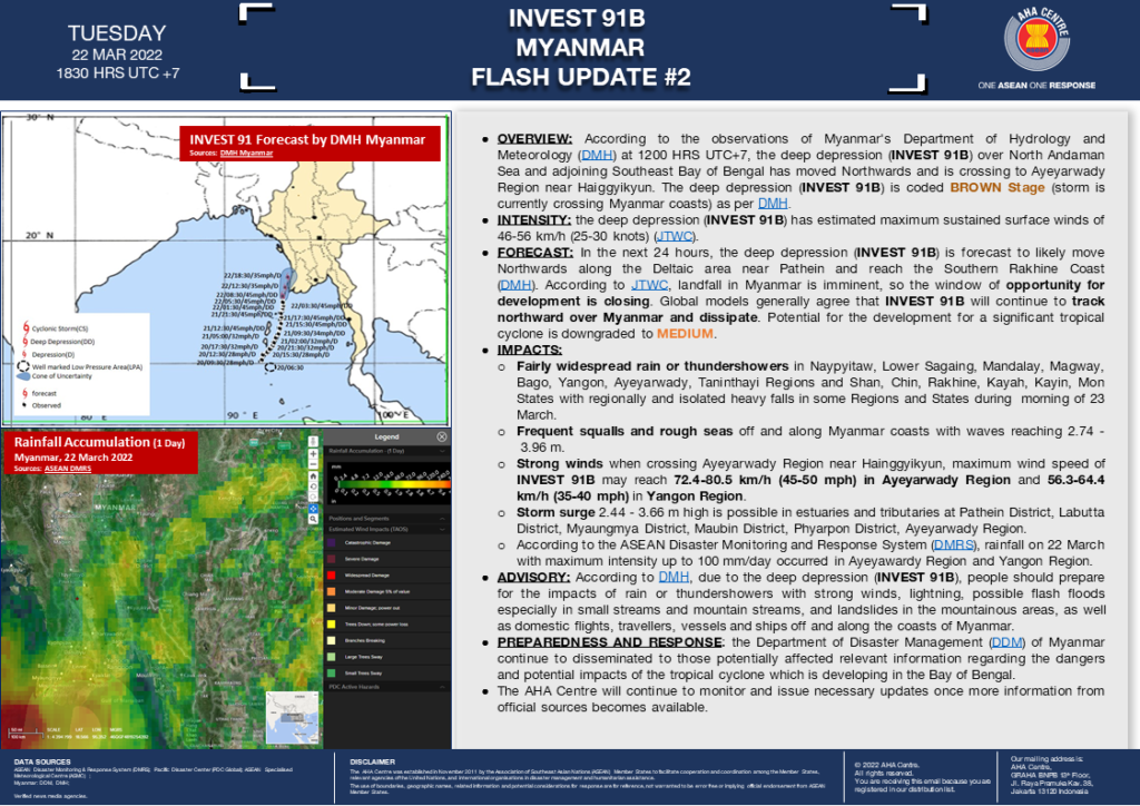 FLASH UPDATE: No. 02 – INVEST 91B, MYANMAR – 22 MARCH 2022