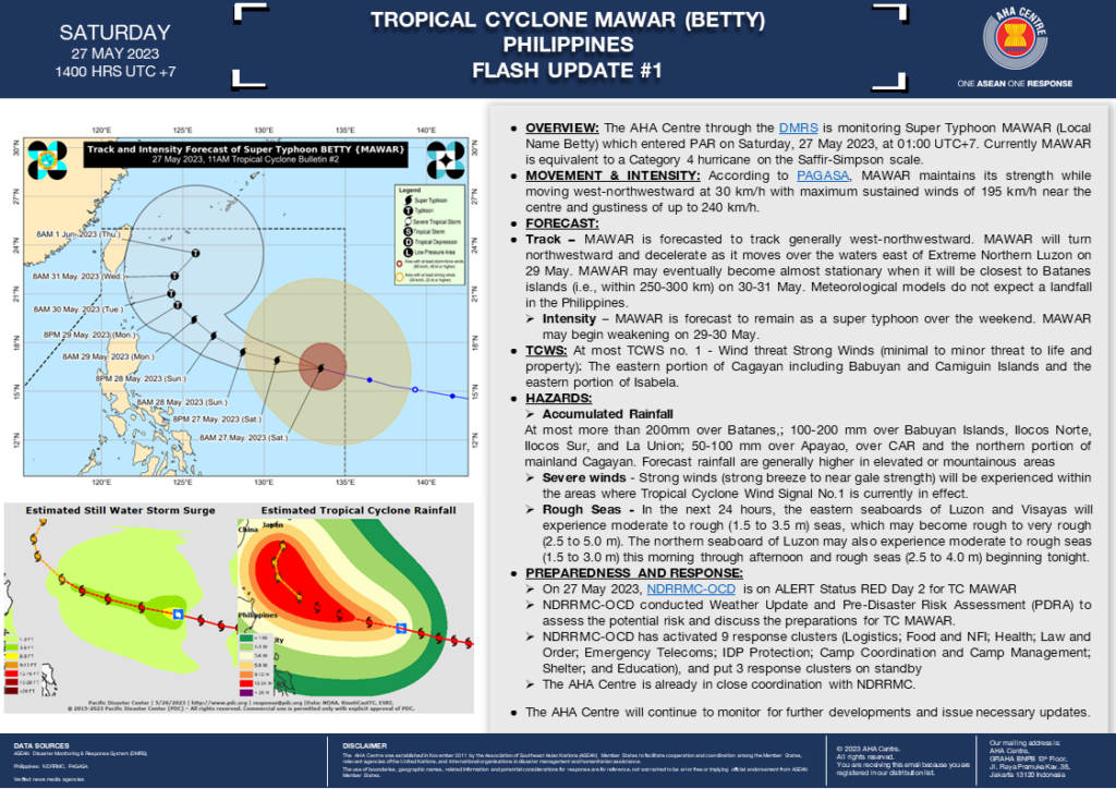 FLASH UPDATE: No. 01 – Tropical Cyclone MAWAR (Betty), Philippines – 27 May 2023