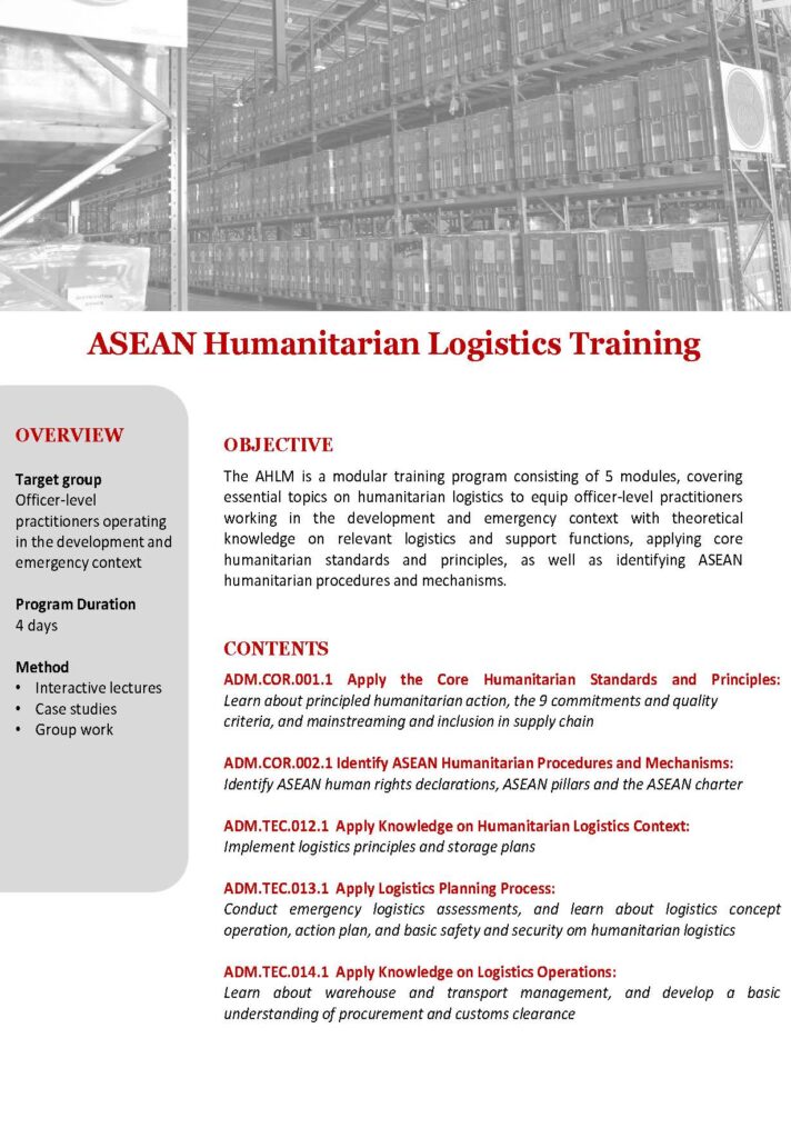 ASEAN Humanitarian Logistics Training Curriculum - Officer Level