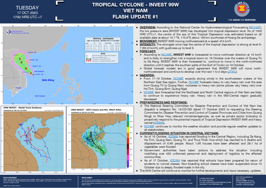 FLASH UPDATE: No. 01 – Tropical Cyclone INVEST 99W – 17 October 2023